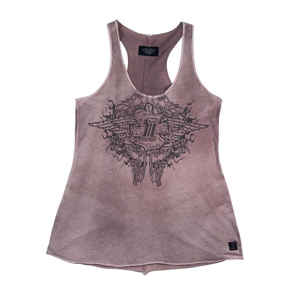 Harley-Davidson Women’s Racerback Tank Top Bling Rhinestones Distressed Faded